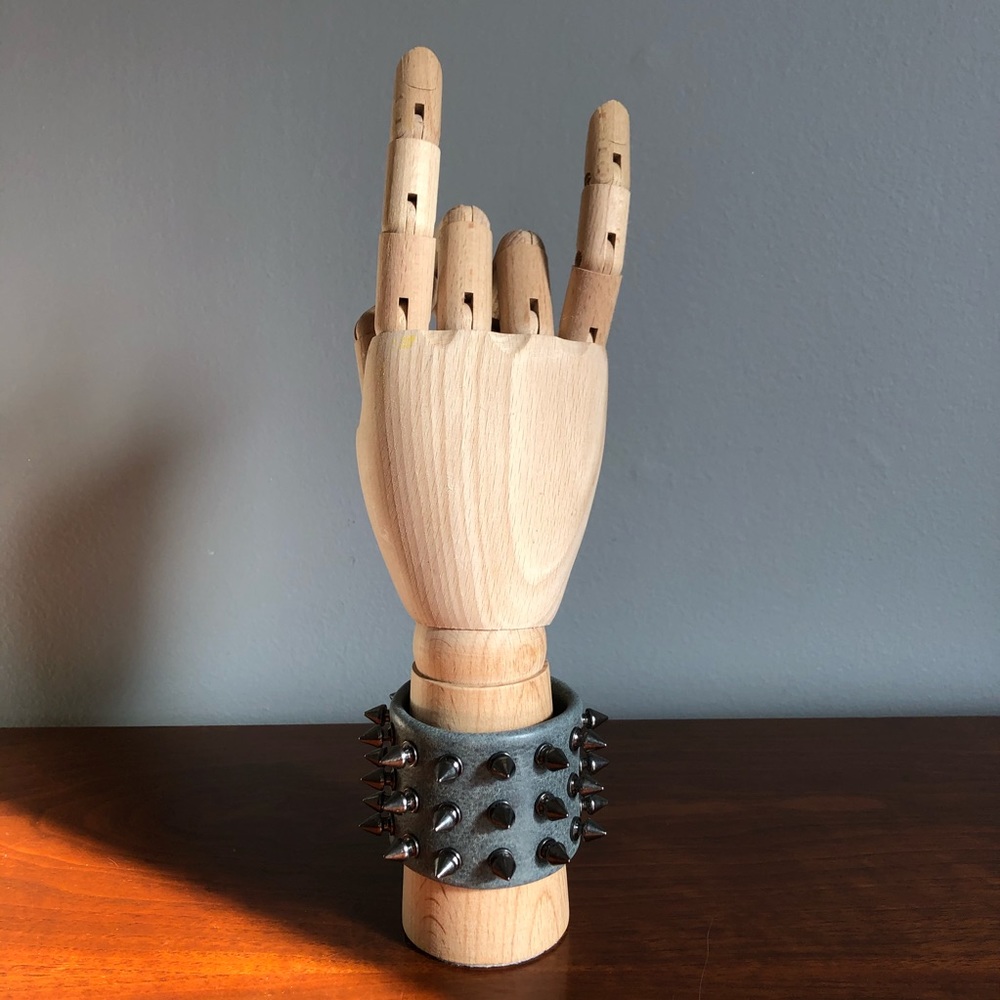 Genuine Leather Cuff Gray w/ Gunmetal Spikes